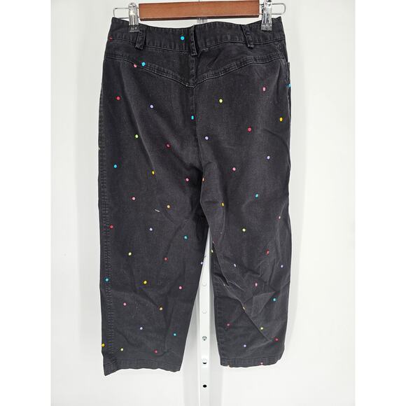 Rafaella Women's Black Dot Printed Belt Loop Hook Closer Cotton Capris Size 6 - Picture 4 of 4